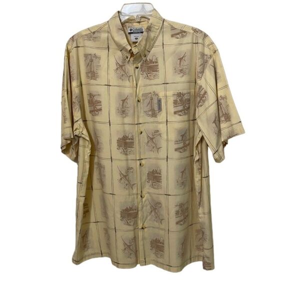 Columbia River Lodge Yellow Mens Shirt Size Extra Large XL Fishing Boat Sailfish - Picture 1 of 14